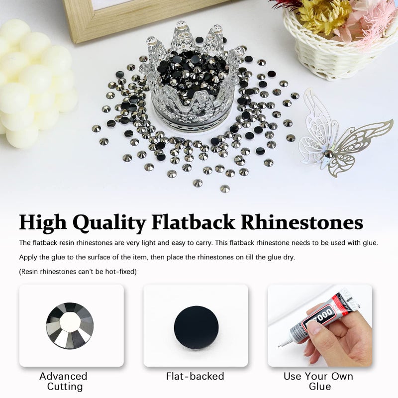 Briskbloom 4500PCS SS12 3mm Resin Flatback Rhinestone, Jet Hematite Flatback Rhinestones for Nails, Tumblers, Mugs, Bottles, Craft Decoration, Loose Bling Glitter Diamond Stone - Image 2